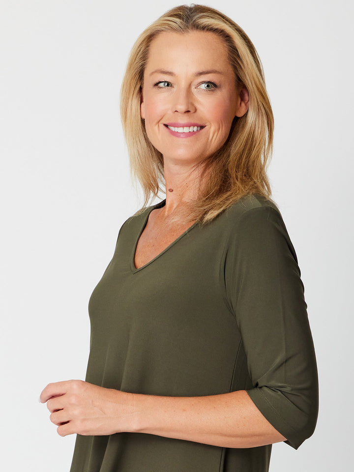 ANDREA VEE NECK JERSEY MID SLV - Olive- 26355