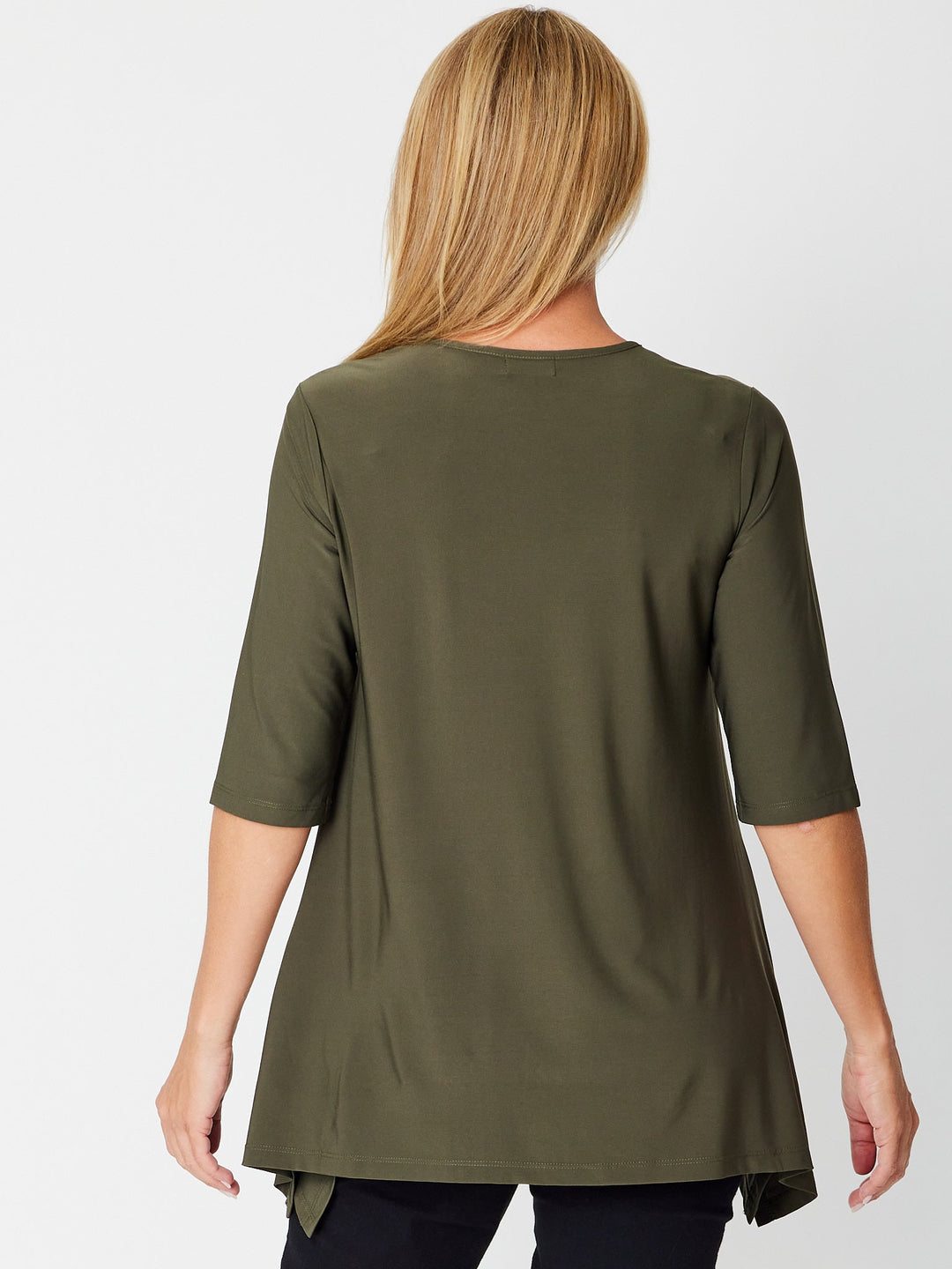 ANDREA VEE NECK JERSEY MID SLV - Olive- 26355