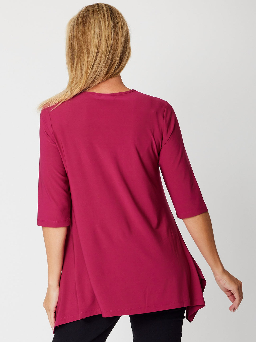 ANDREA VEE NECK JERSEY MID SLV - Raspberry - 26355