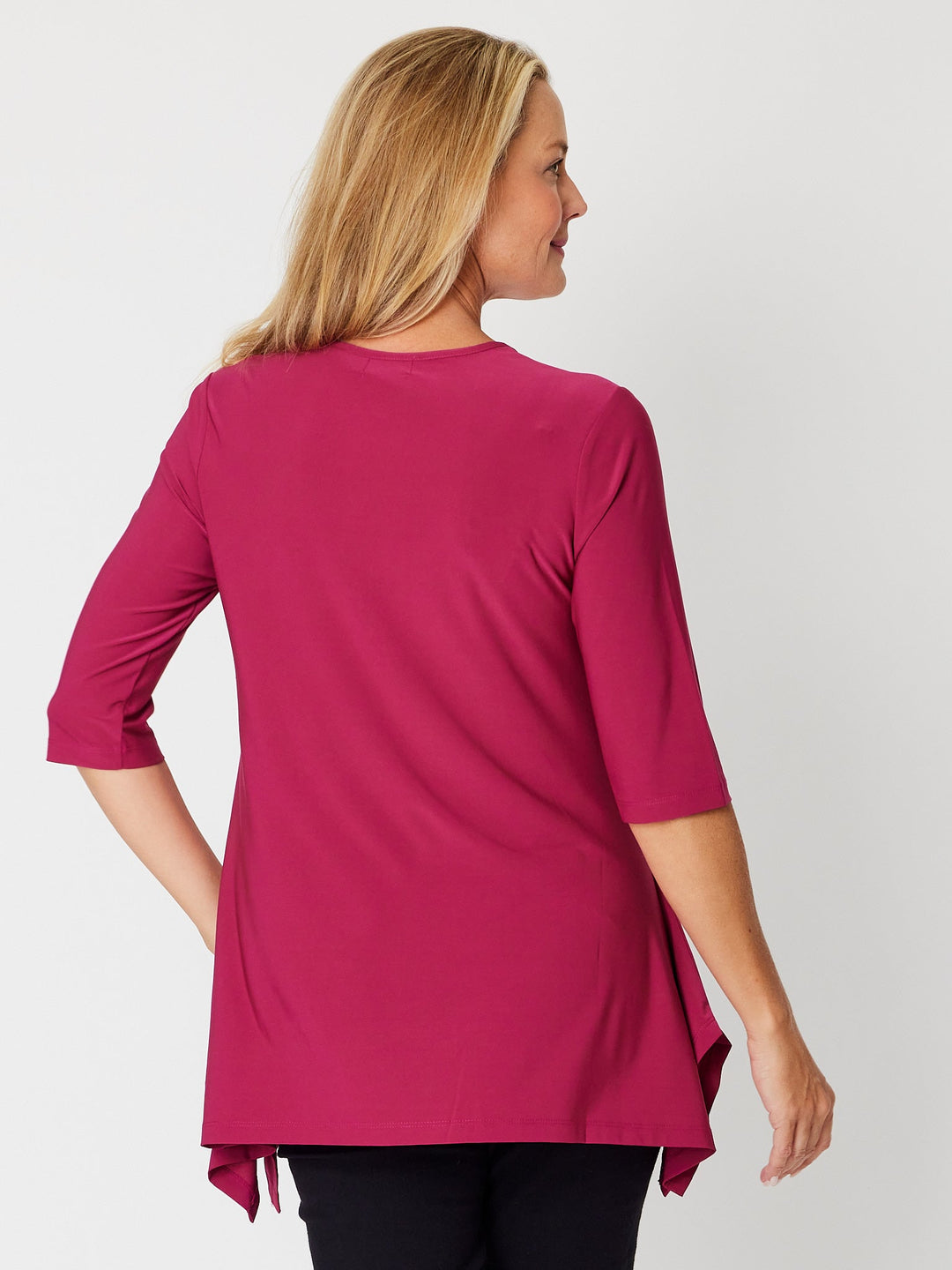 ANDREA VEE NECK JERSEY MID SLV - Raspberry - 26355