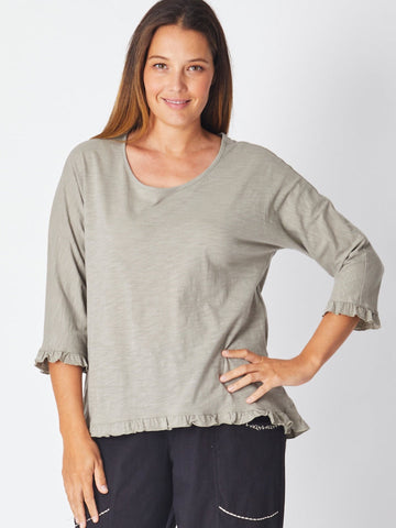 Ruffle 3/4 Sleeve Top - Stone - 26424 - Tops