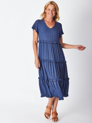 Ruffle Tier Dress - Navy 26527-S - MELBOURNE CUP