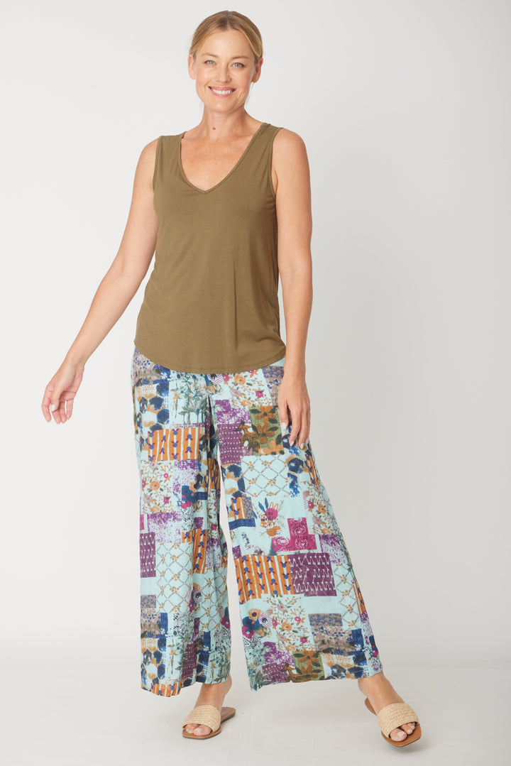 Wide Leg Lined Pant- Mint- 30829
