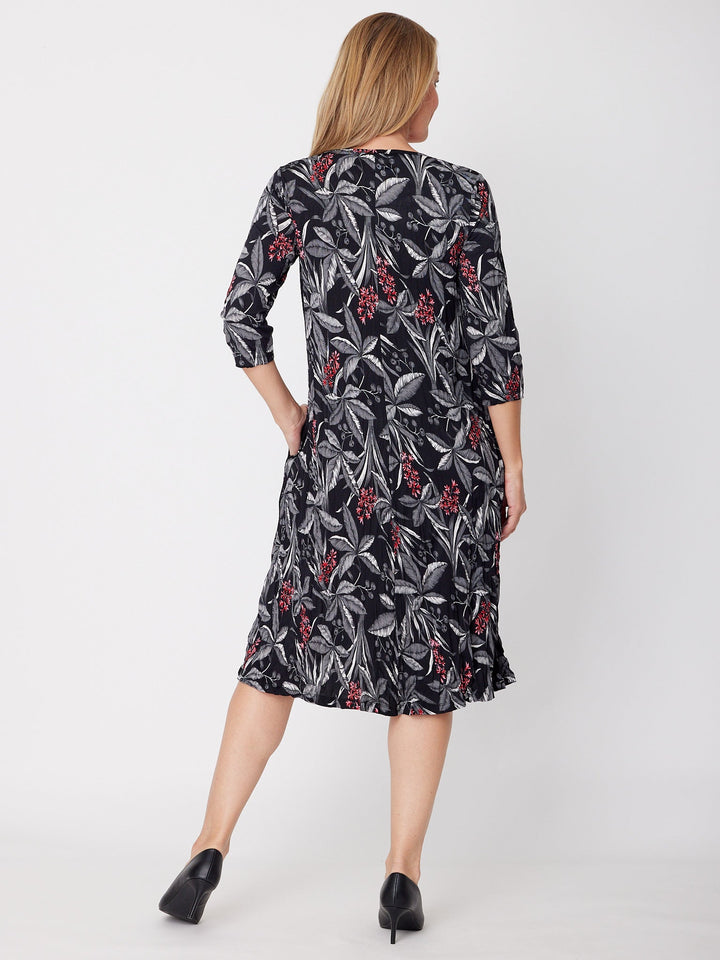 Stella Print 3/4 Sleeve Dress - Black Flower - 26613