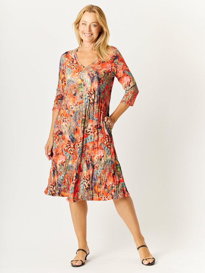 Stella Print 3/4 Sleeve Dress - Rust- 26613
