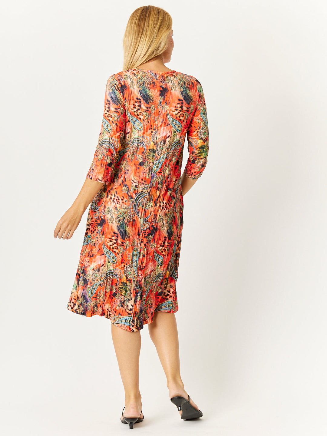 Stella Print 3/4 Sleeve Dress - Rust- 26613