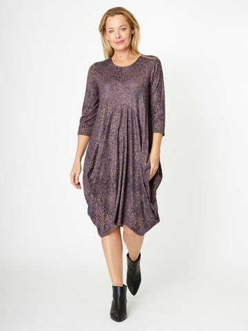 Bounce Paper Print Dress - Purple -26901 - 