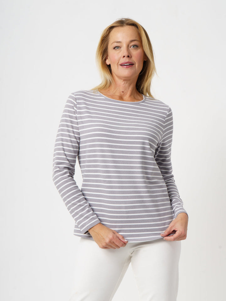 Stripe Micro Fleece Top- Char/White -27024