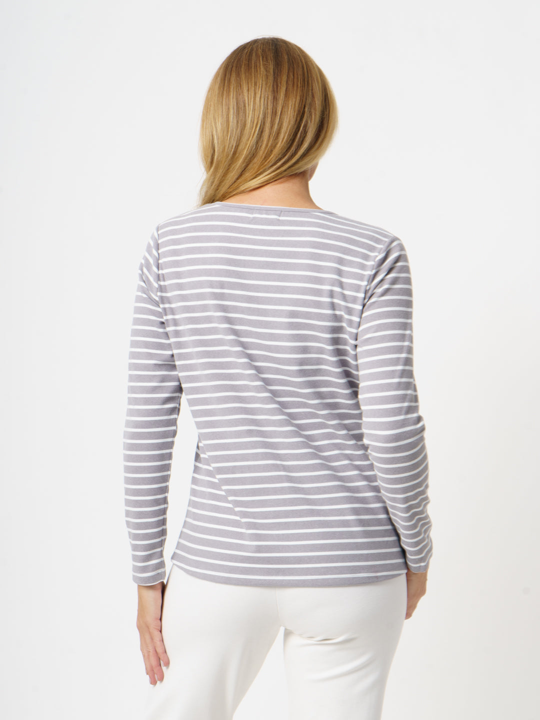Stripe Micro Fleece Top- Char/White -27024