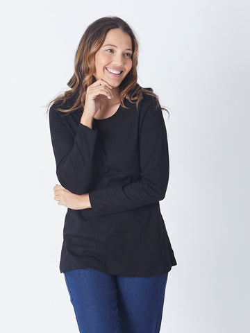 Slub Button Back Long Sleeve - Black 27130- SW - BASICS/ RUNNING LINES/CORE