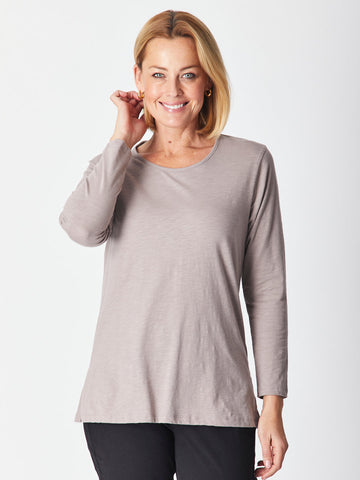 Slub Button Back Long Sleeve - Latte 27130- S - BASICS/ RUNNING LINES/CORE