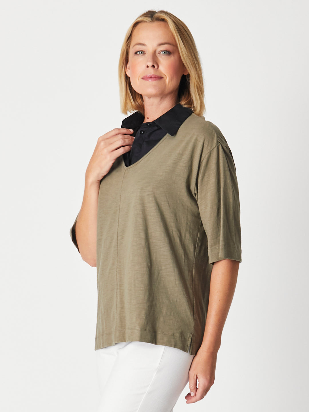 Dickey Faux Collar Top- Black - 27327