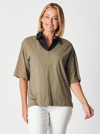 Dickey Faux Collar Top- Black - 27327