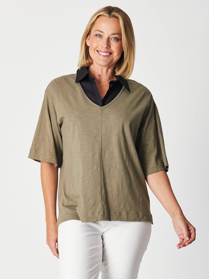 Dickey Faux Collar Top- Black - 27327