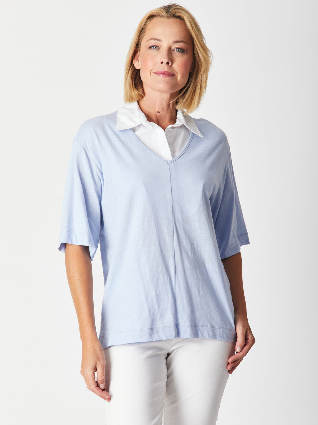 Dickey Faux Collar Top - White -27327