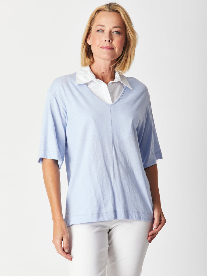 Dickey Faux Collar Top - White -27327