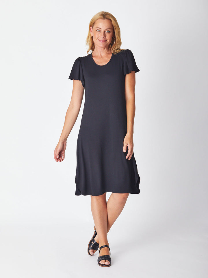 Bamboo Belinda Swing Ruffle Slv Dress - Black-27603