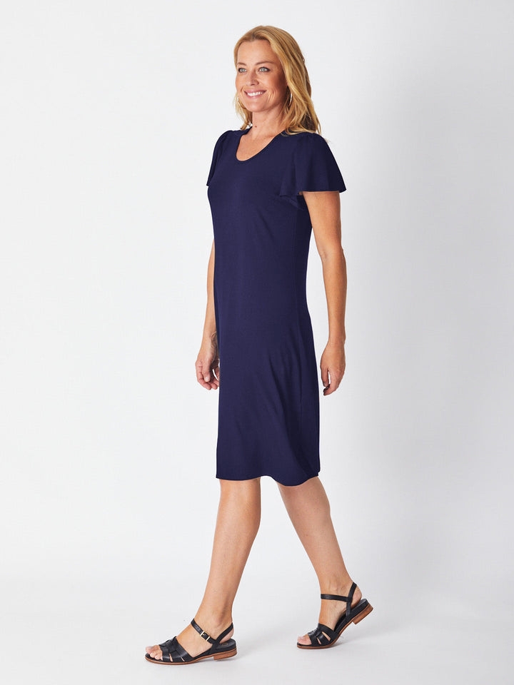 Bamboo Belinda Swing Ruffle Sleeve Dress - Navy- 27603