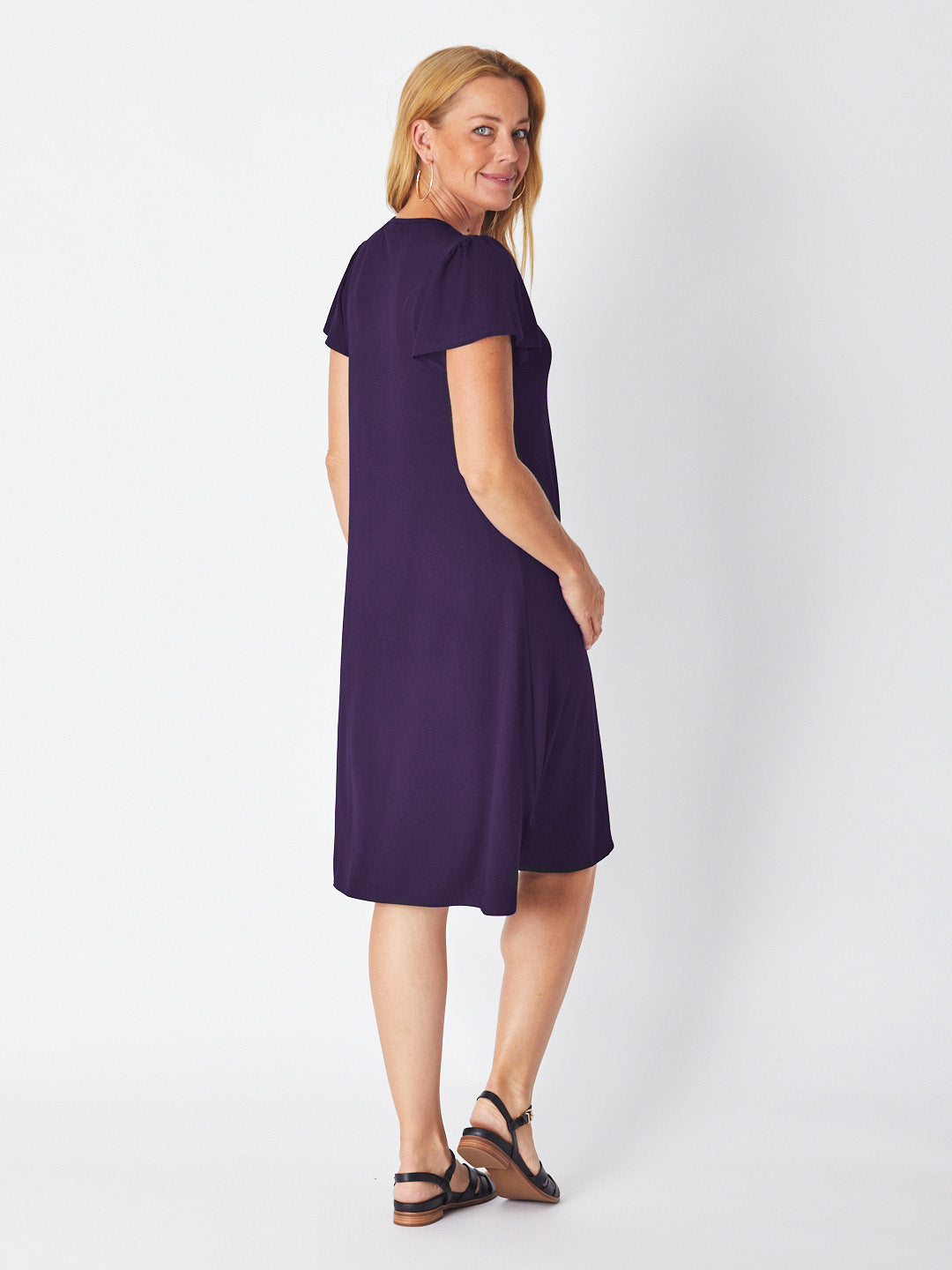 Bamboo Belinda Swing Ruffle Sleeve Dress - Navy- 27603