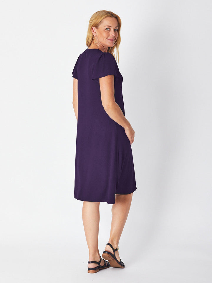 Bamboo Belinda Swing Ruffle Sleeve Dress - Navy- 27603