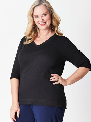 V TEE - BLACK 28185-S - Modest Dressing