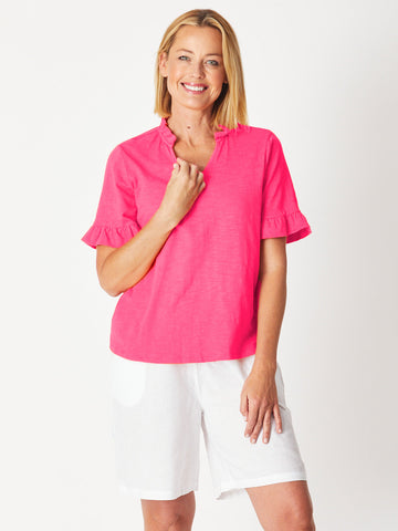 RUFFLE TEE TOP - HOTPINK 29016-S - T-Shirts