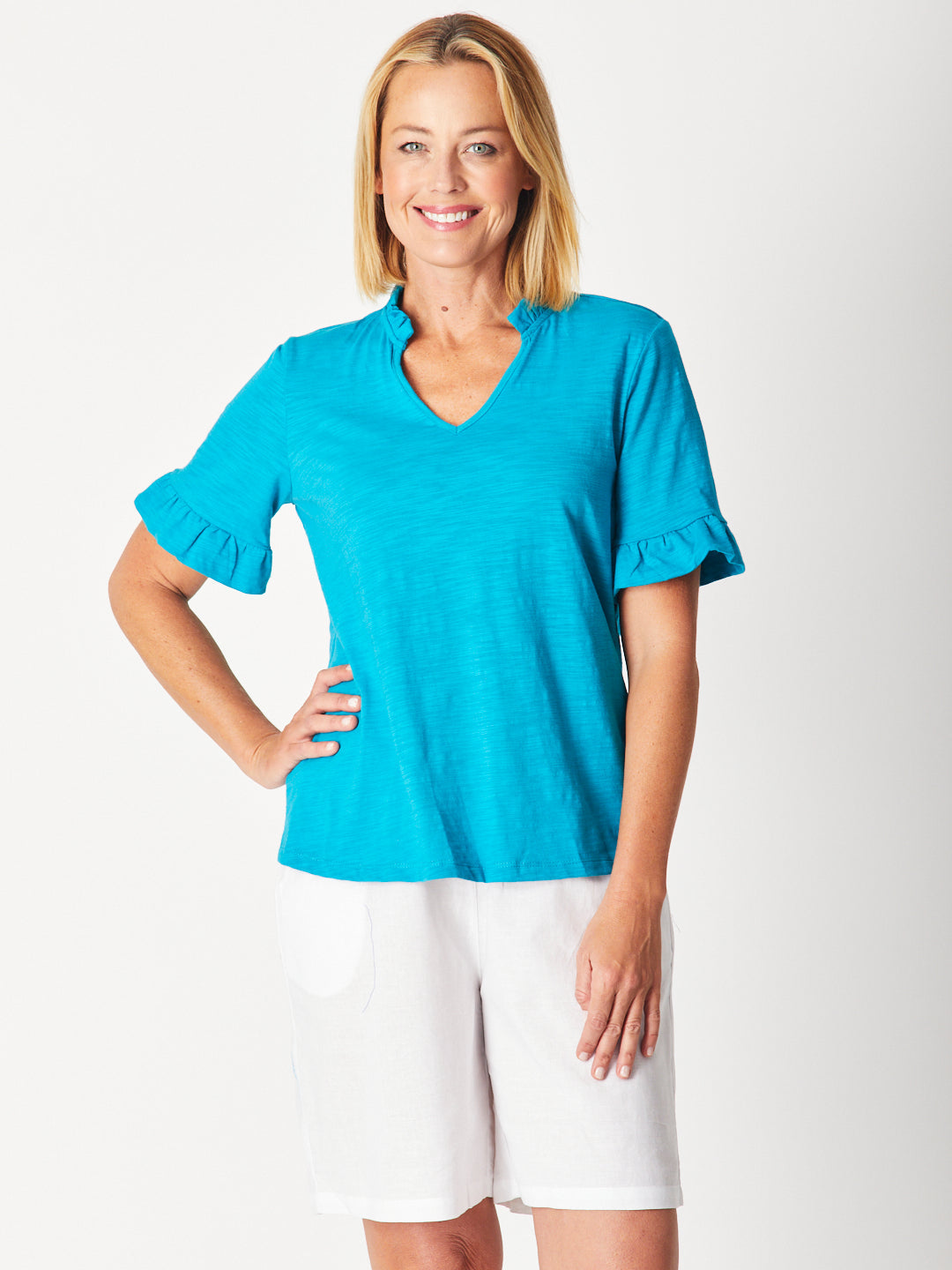 RUFFLE TEE TOP - OCEAN 29016