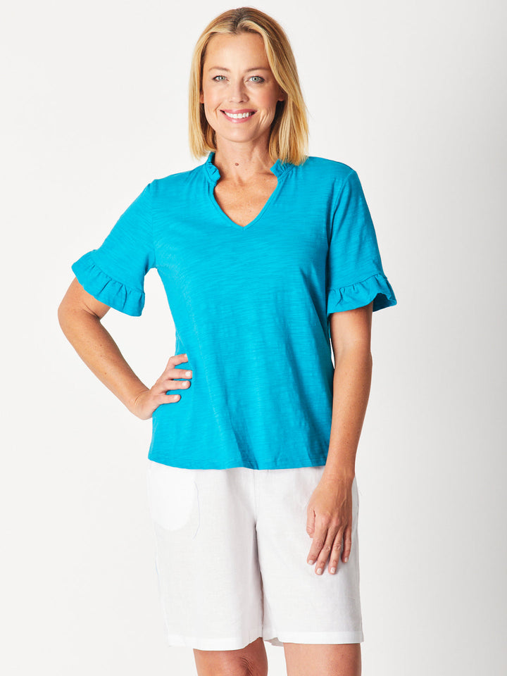 RUFFLE TEE TOP - OCEAN 29016