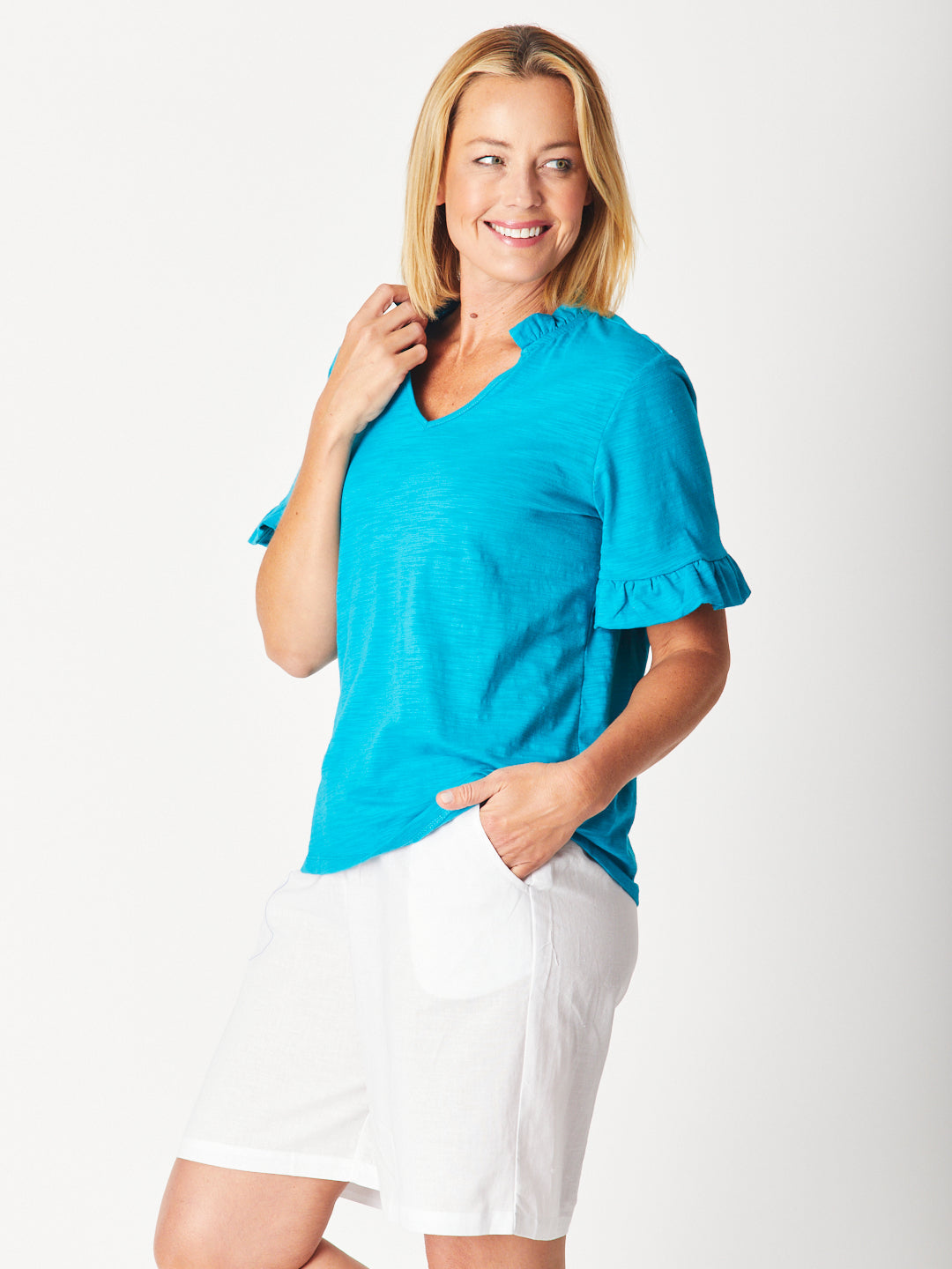 RUFFLE TEE TOP - OCEAN 29016