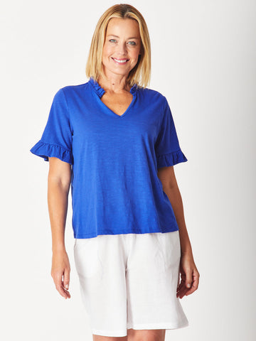 RUFFLE TEE TOP - ROYAL 29016-S - T-Shirts