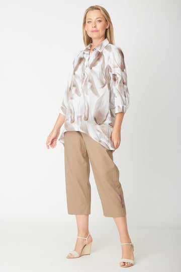 Water Colour Print Shirt -  Latte -29158 - Clothes for Senior & Elderly Women
