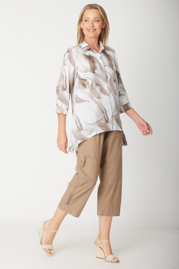 Split Leg Linen 3/4 Pant- Mocha - 31594