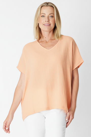 Bubble Cotton Kimono Top - Apricot- 29381 - 