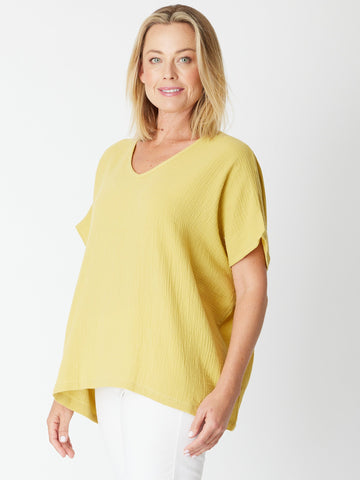 Bubble Cotton Kimono Top - CHARTREUSE - 29381 - Clothes for Senior & Elderly Women