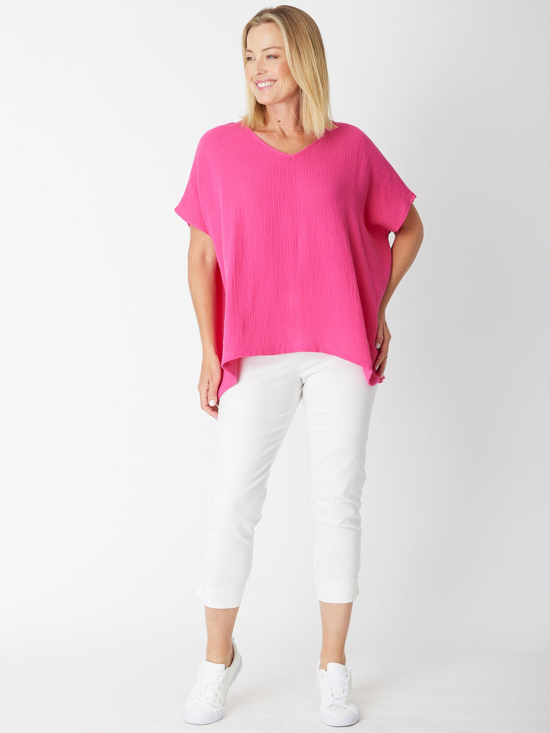 Bubble Cotton Kimono Top - Hot Pink -29381