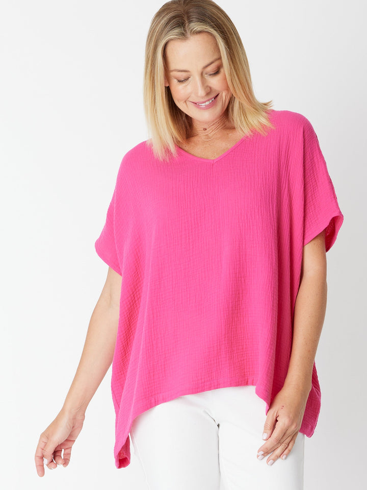 Bubble Cotton Kimono Top - Hot Pink -29381
