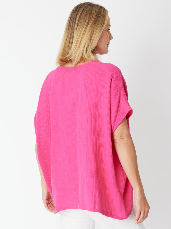 Bubble Cotton Kimono Top - Hot Pink -29381