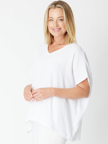 Bubble Cotton Kimono Top - White - 29381 - Clothes for Senior & Elderly Women