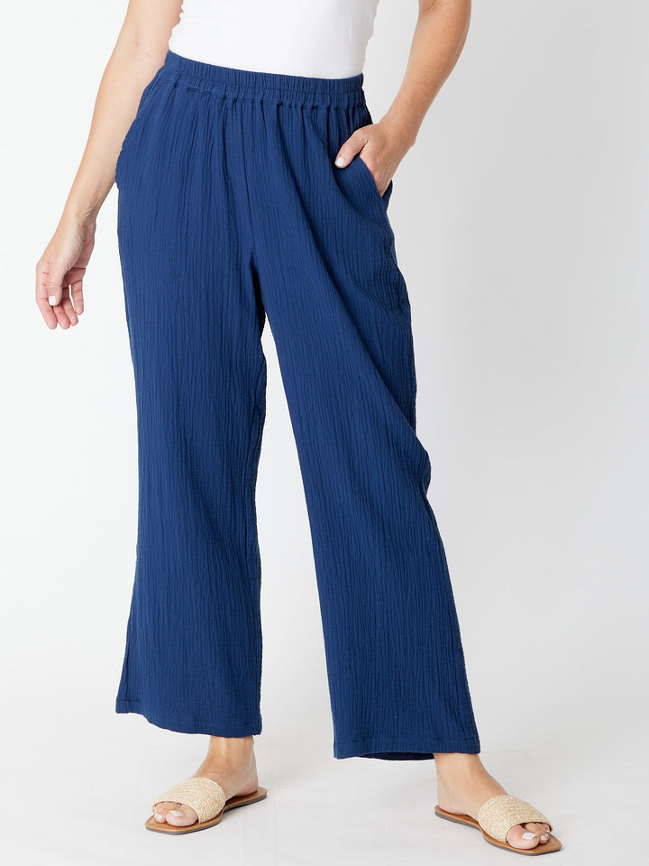 Bonded Cheesecloth Pant-- Navy- 29684