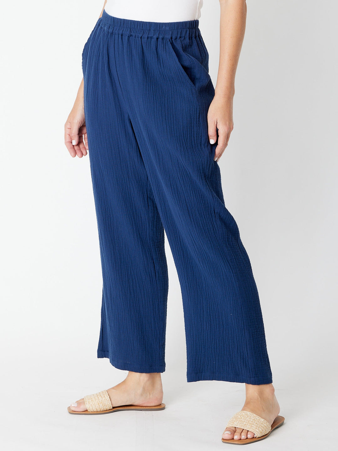 Bonded Cheesecloth Pant-- Navy- 29684