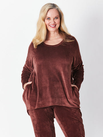 Velour Hilo Dolman Top- Coffee - 29725 - Plus Size - Curvy Styles