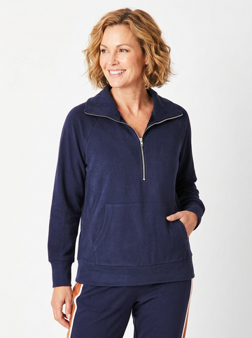 Half Zip Fleece Top - Ink- 29783 - Clothes for Senior & Elderly Women