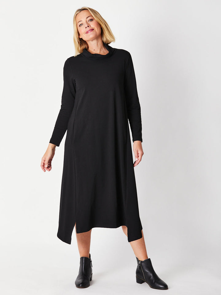 Margie Cowl Pocket Dress - Black - 30000