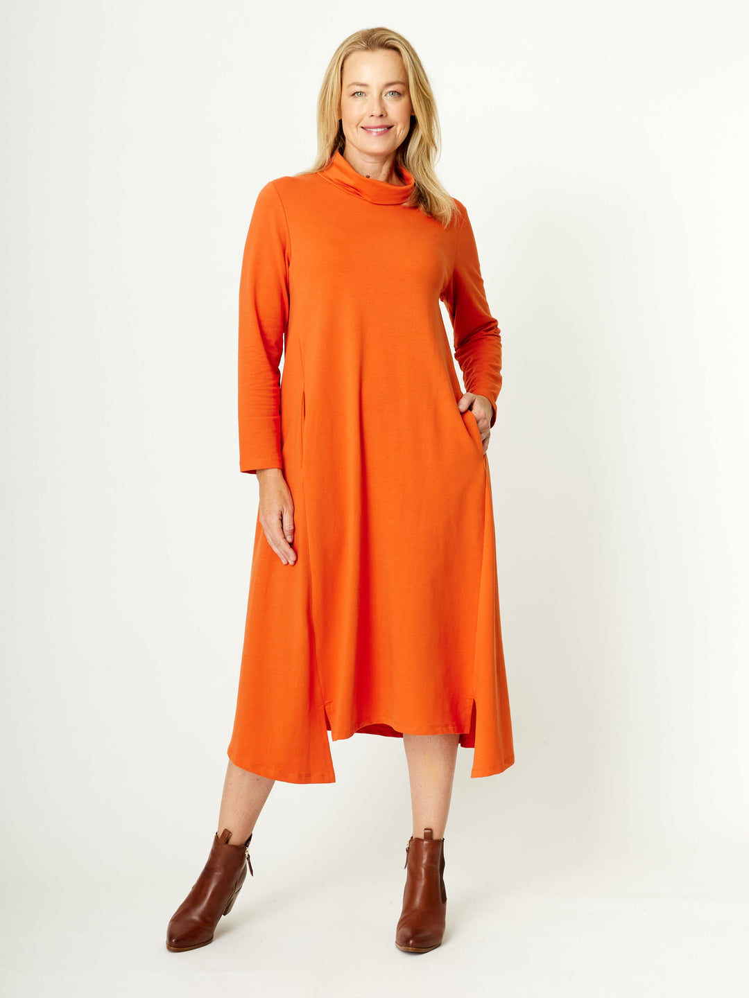 Margie Cowl Pocket Dress -Orange -30000