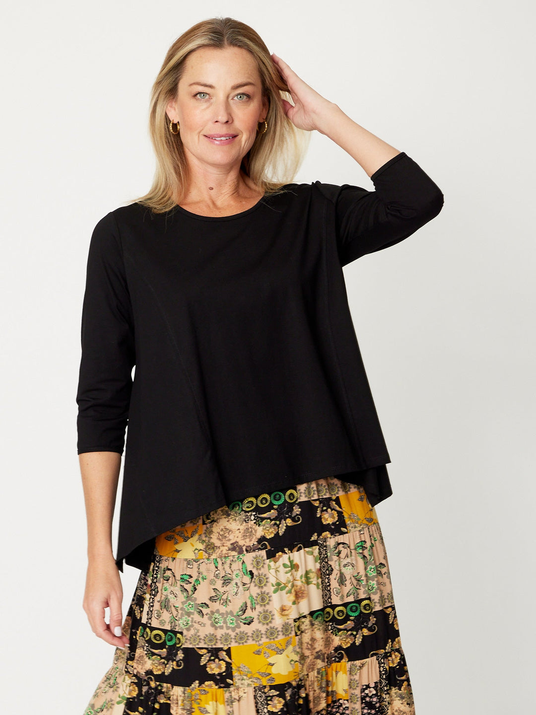 Swing 3/4 Sleeve Top - Black - 30160