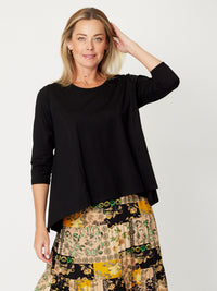 Swing 3/4 Sleeve Top - Black - 30160