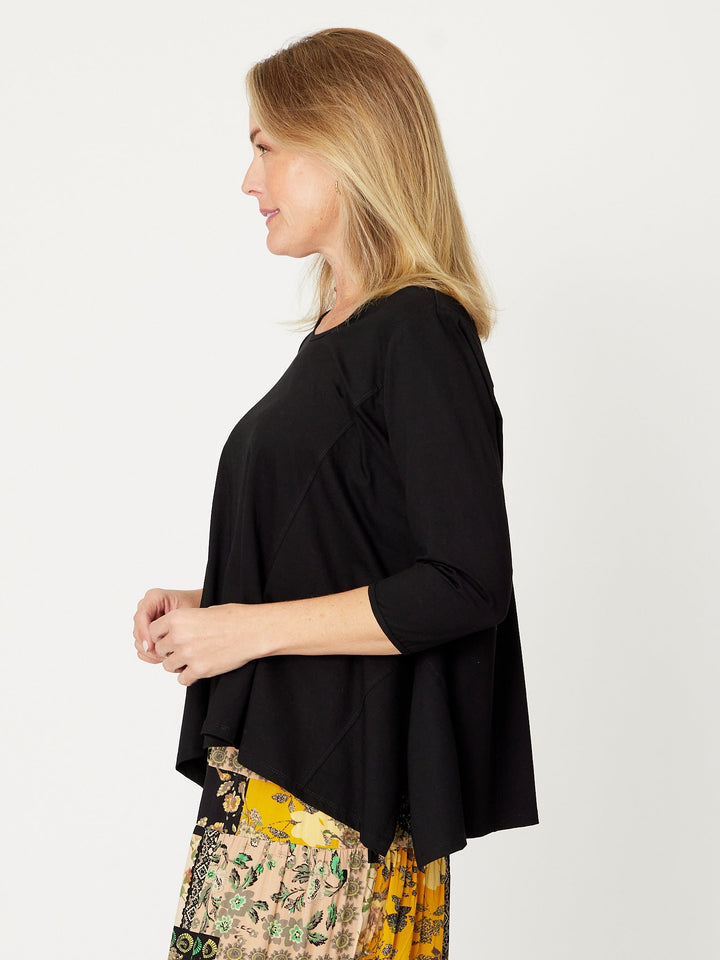 Swing 3/4 Sleeve Top - Black - 30160