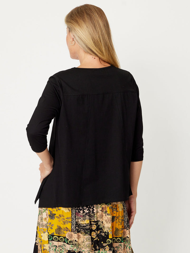 Swing 3/4 Sleeve Top - Black - 30160