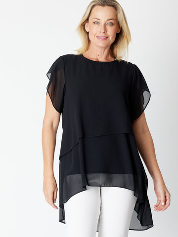 Layered Chiffon Top - Black - 30362 - Clothes for Senior & Elderly Women