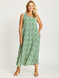 Vee Pocket Rayon Dress - Green - 30390